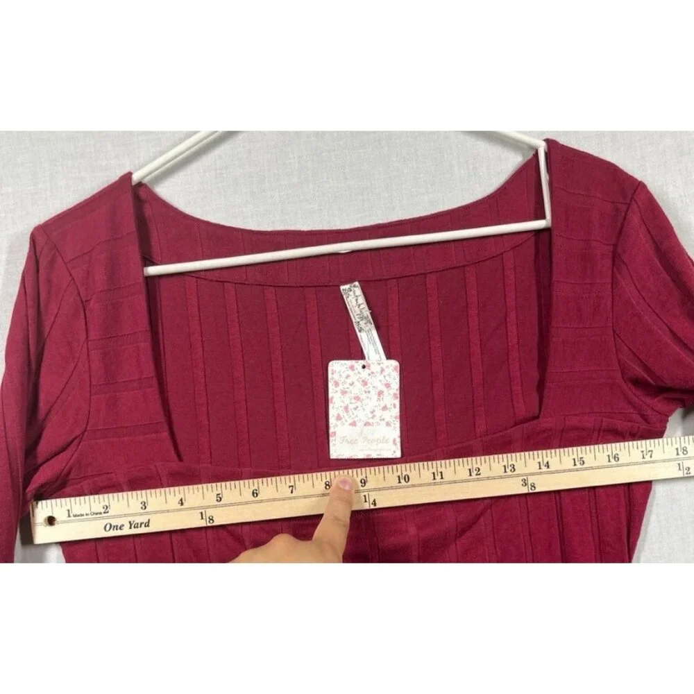 FREE PEOPLE INTIMATELY Bodysuit Large Maroon Long Sleeve Beside Me Ribbed Thong - Picture 6 of 8